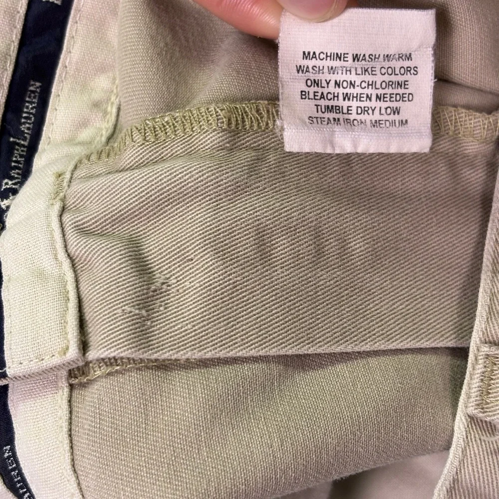 Polo Ralph Lauren Mens Chino Pants 36x32 Khaki Pleated Front Cuffed Cotton Twill